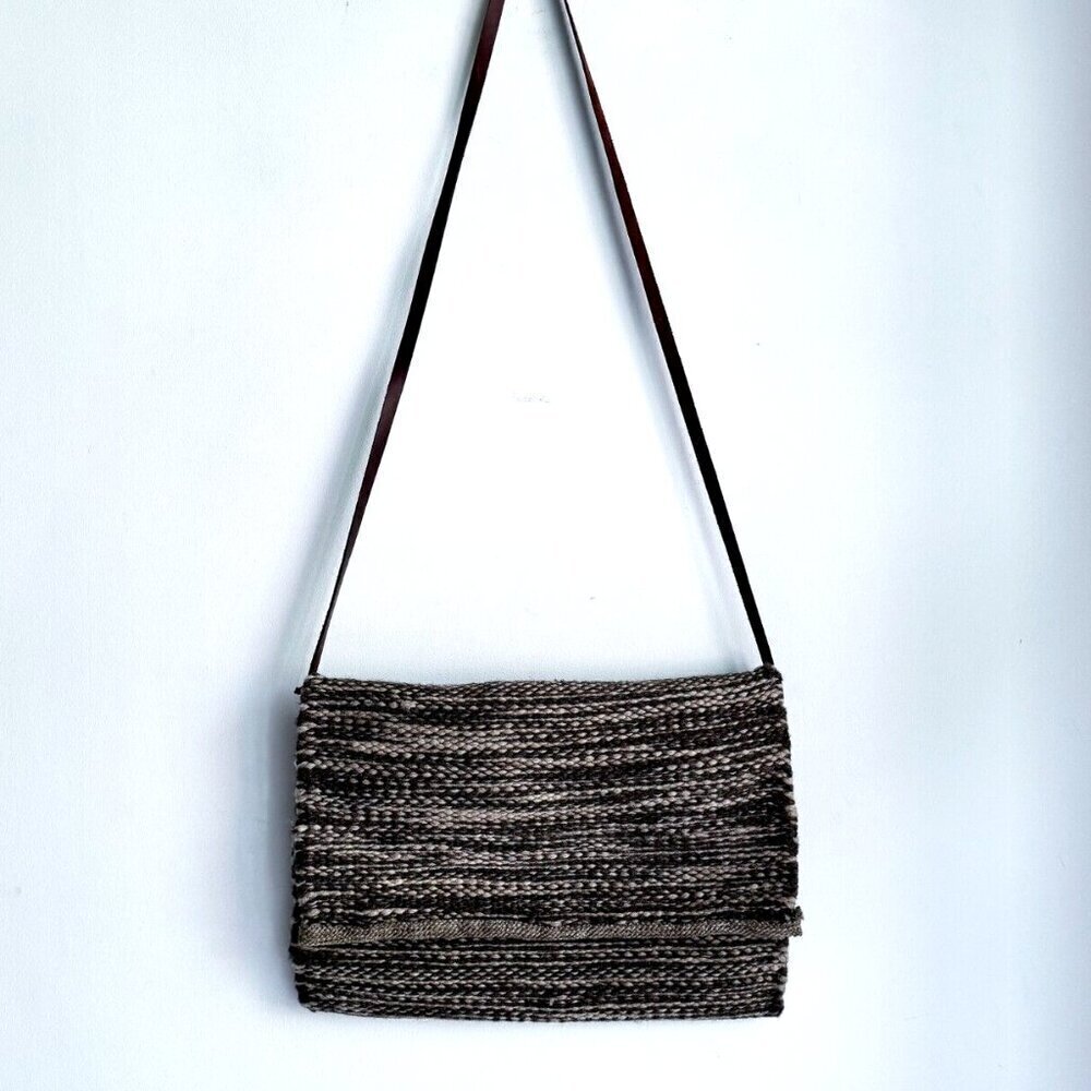 Vintage Wool Knit Large Messanger Bag w Leather Strap